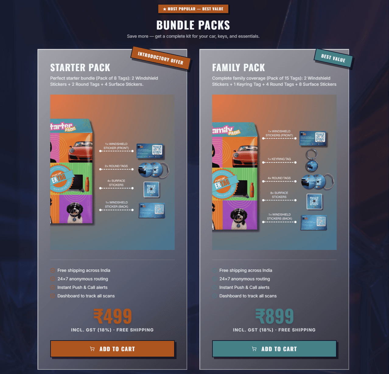 EKTAG Starter and Family Packs pricing details